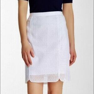 Ellie Tahari Molly White Eyelet Pencil Skirt
